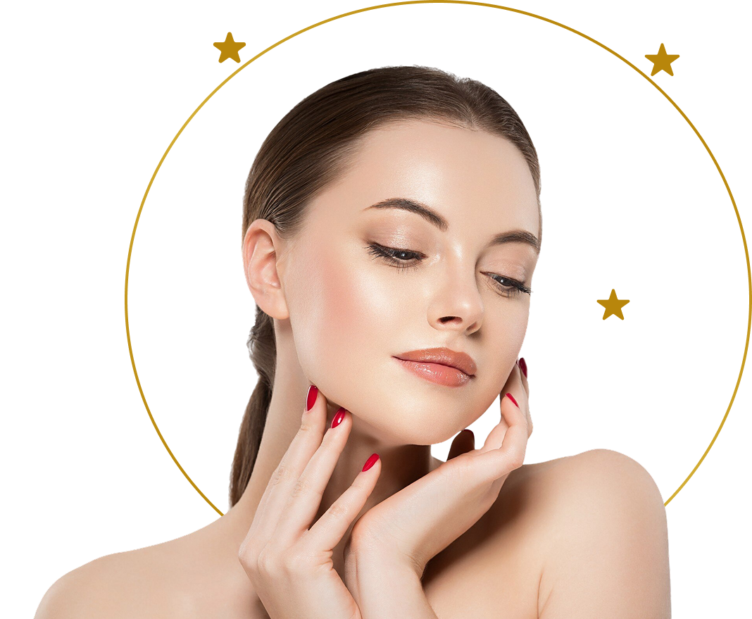 Chica bella con fondo transparente y circulo dorado